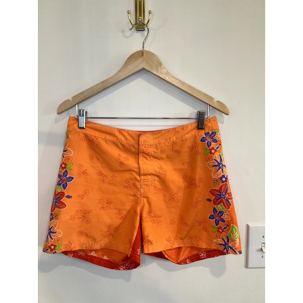 SO GSC Y2K Orange Floral Board Shorts Women’s Medium Retro Surf Swim Shorts